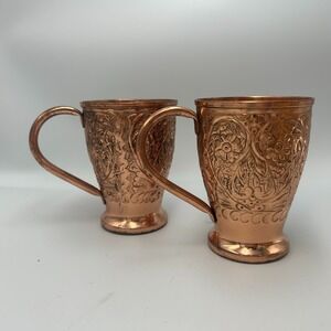 Copper Mug Cup Set Moscow Mule Embossed Floral Kamojo Stage Prop Medieval